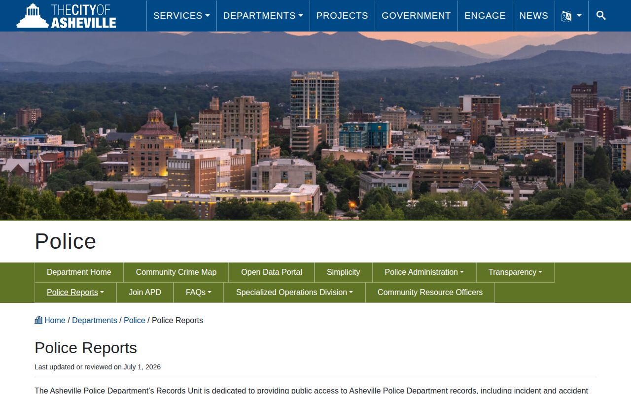 Asheville Police report search options