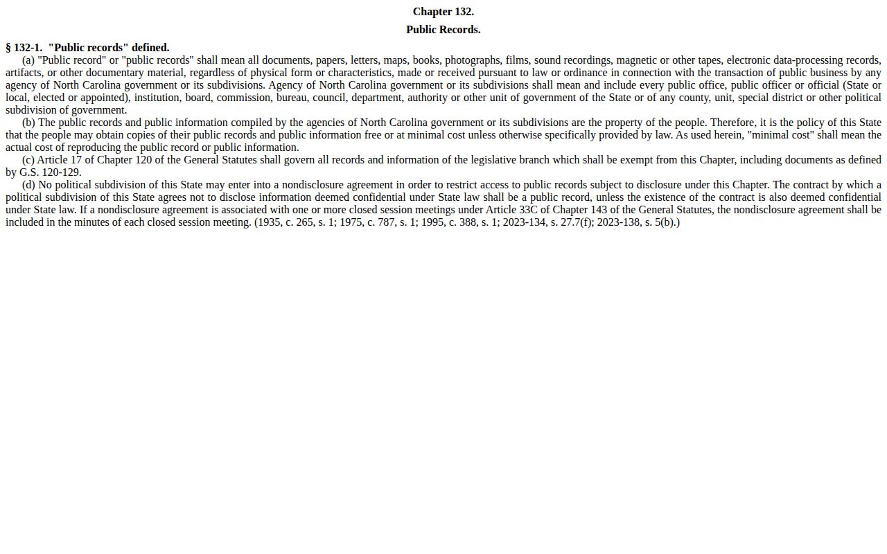 North Carolina public records statute