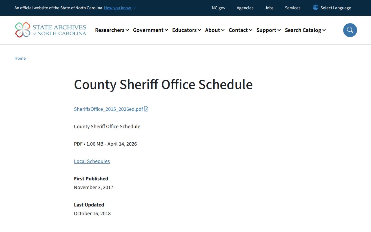 North Carolina county sheriff records retention schedule